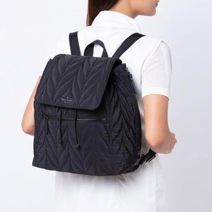 Kate Spade New York Black Ellie Large Flap Drawstring Quilted Backpack